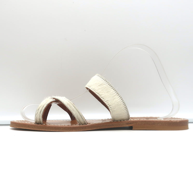 K. Jacques Tonkin Toe Ring Sandals Cream Pony Hair Size 40 Flat Slides