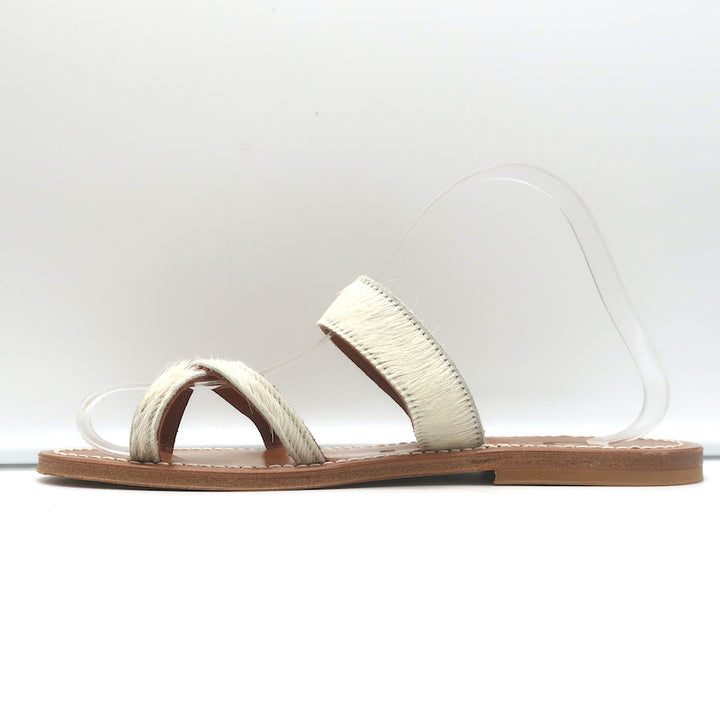 K. Jacques Tonkin Toe Ring Sandals Cream Pony Hair Size 40 Flat Slides