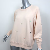 THE GREAT Floral Embroidered College Sweatshirt Light Pink Cotton Size 2