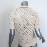 Altuzarra Crochet Knit Short Sleeve Polo Sweater Beige Size Small