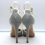 Jimmy Choo Lancer 100 Strappy Pumps Black/Cream Mesh & Patent Leather Size 34.5