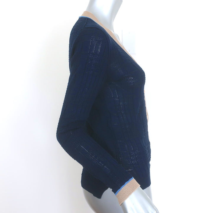 Marni Edition Windowpane Knit Contrast-Trim Cardigan Navy Cotton Size 38