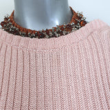 Dries Van Noten Tonia Jeweled-Neck Short Sleeve Sweater Pink Size Extra Small