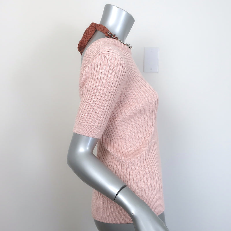 Dries Van Noten Tonia Jeweled-Neck Short Sleeve Sweater Pink Size Extra Small