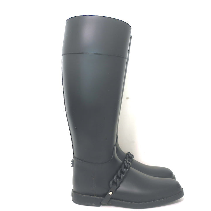 Givenchy Eva Chain Knee-High Rain Boots Black Rubber Size 40
