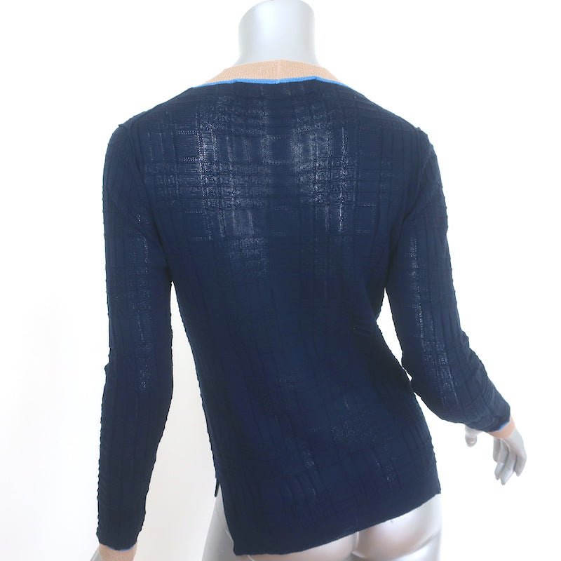 Marni Edition Windowpane Knit Contrast-Trim Cardigan Navy Cotton Size 38