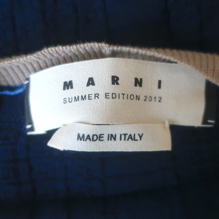 Marni Edition Windowpane Knit Contrast-Trim Cardigan Navy Cotton Size 38