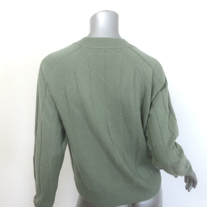 27 Miles Ribbed Cashmere V-Neck Sweater Sage Size Extra Small