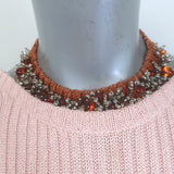 Dries Van Noten Tonia Jeweled-Neck Short Sleeve Sweater Pink Size Extra Small