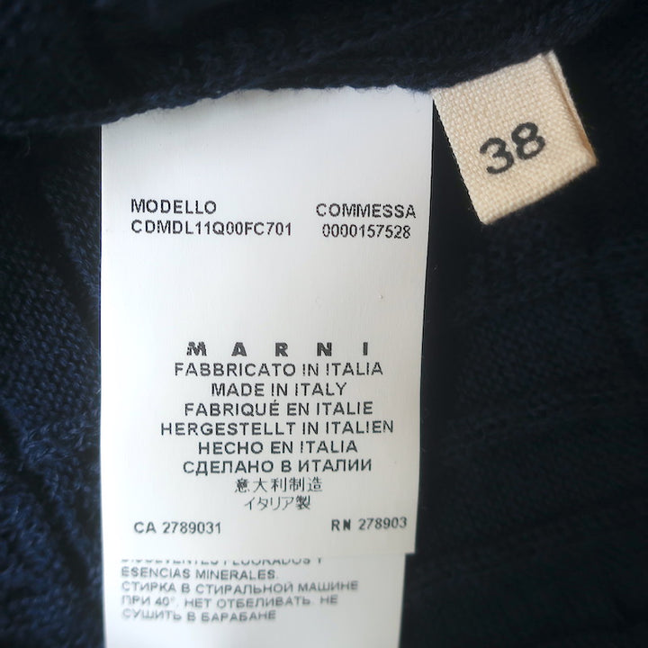 Marni Edition Windowpane Knit Contrast-Trim Cardigan Navy Cotton Size 38
