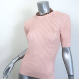 Dries Van Noten Tonia Jeweled-Neck Short Sleeve Sweater Pink Size Extra Small