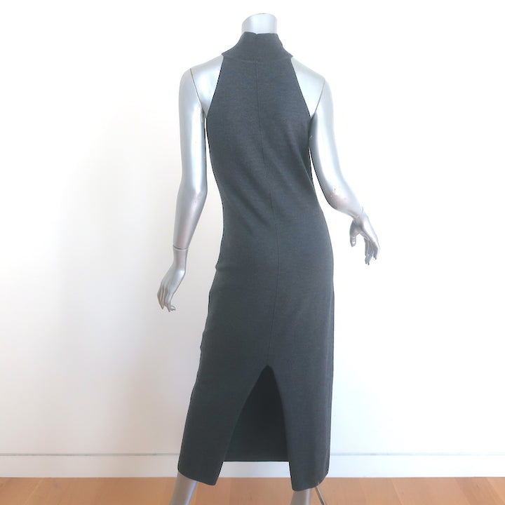 Toteme Ribbed Turtleneck Sleeveless Midi Dress Gray Wool-Blend Size Large