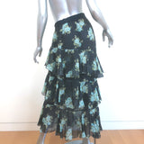 Zimmermann Whitewave Tiered Midi Skirt Black Floral Print Swiss Dot Size 0