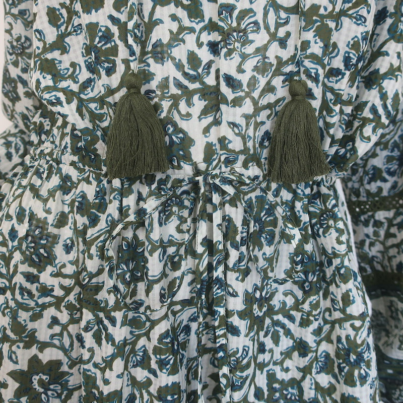 Veronica Beard Danica Mini Dress Green/White Printed Cotton-Blend Size Large