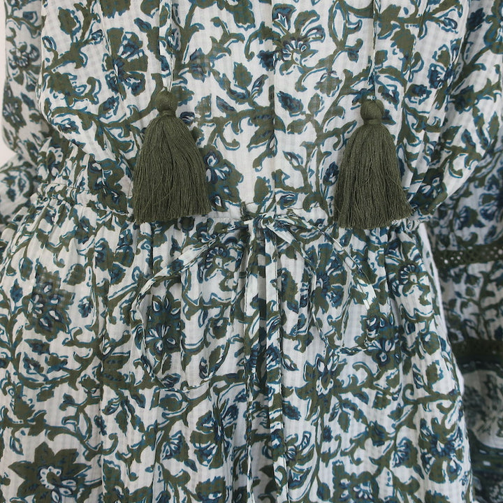 Veronica Beard Danica Mini Dress Green/White Printed Cotton-Blend Size Large
