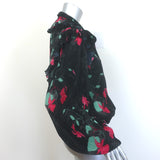 Balenciaga Pleated Pussy Bow Blouse Black Floral Print Size 36 Long Sleeve Top