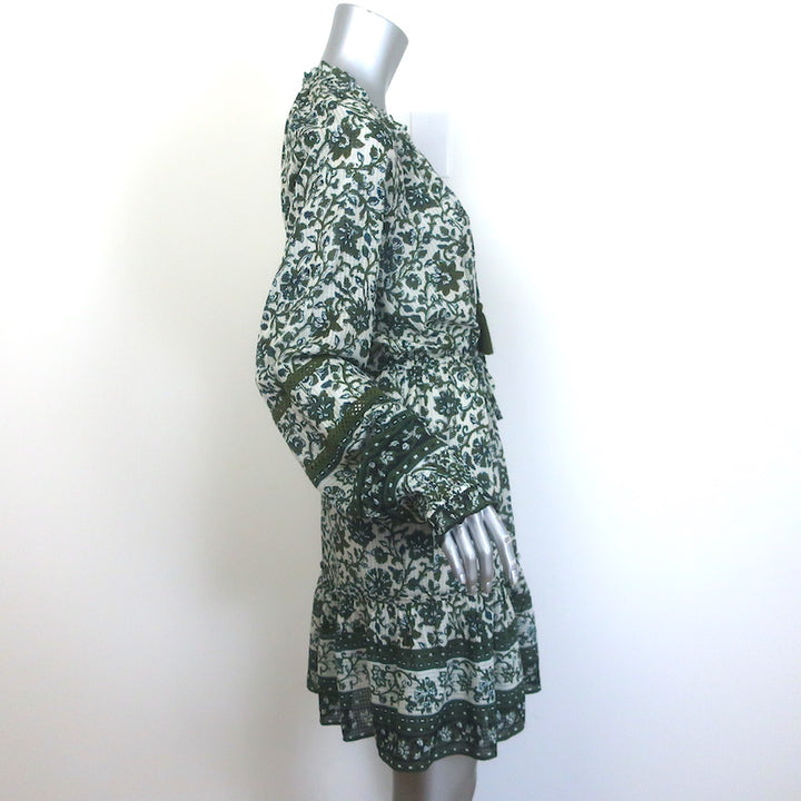 Veronica Beard Danica Mini Dress Green/White Printed Cotton-Blend Size Large
