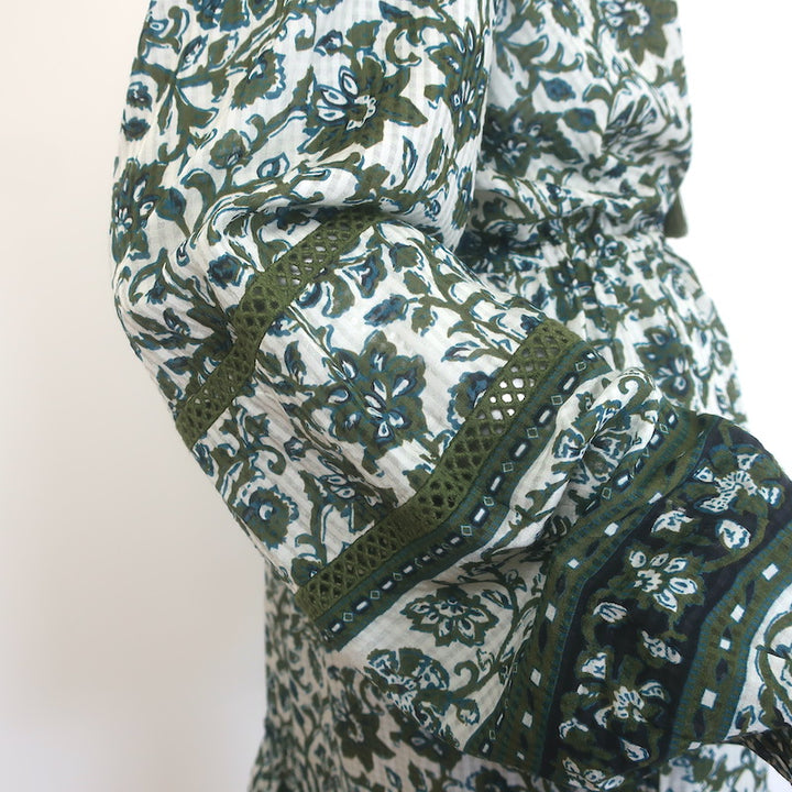 Veronica Beard Danica Mini Dress Green/White Printed Cotton-Blend Size Large