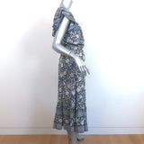 Veronica Beard Tinzia Midi Dress Blue Floral Print Cotton-Blend Size Large