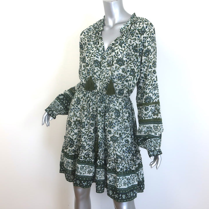 Veronica Beard Danica Mini Dress Green/White Printed Cotton-Blend Size Large