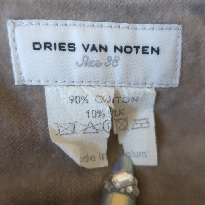 Dries Van Noten Embroidered Velvet Pleated Midi Skirt Gray/Taupe Cotton-Silk Size 38