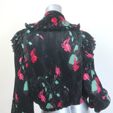 Balenciaga Pleated Pussy Bow Blouse Black Floral Print Size 36 Long Sleeve Top