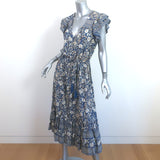 Veronica Beard Tinzia Midi Dress Blue Floral Print Cotton-Blend Size Large