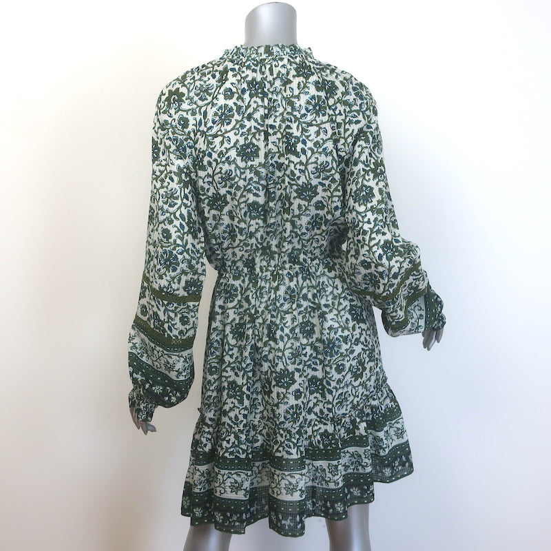 Veronica Beard Danica Mini Dress Green/White Printed Cotton-Blend Size Large