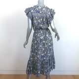 Veronica Beard Tinzia Midi Dress Blue Floral Print Cotton-Blend Size Large