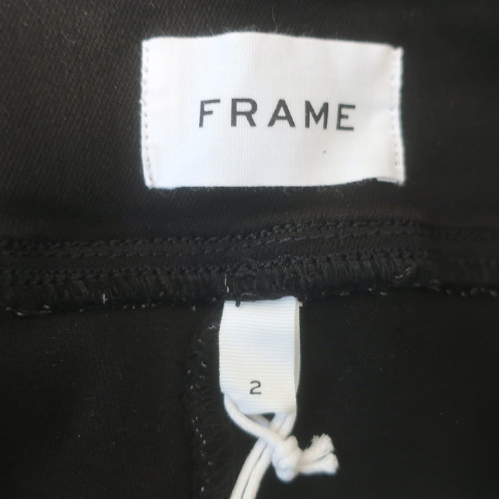 FRAME The Jetset Flare Pants Black Coated Stretch Denim Size 2 NEW