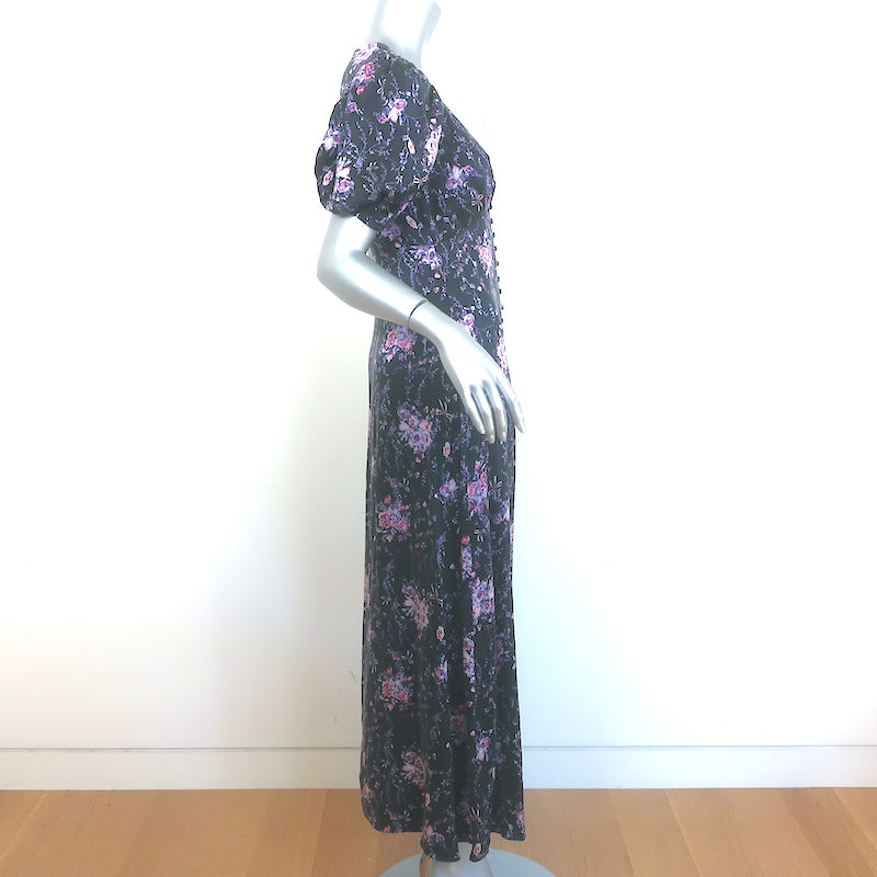 LoveShackFancy Delaney Button-Front Maxi Dress Black Floral Print Size Small NEW