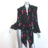 Balenciaga Pleated Pussy Bow Blouse Black Floral Print Size 36 Long Sleeve Top