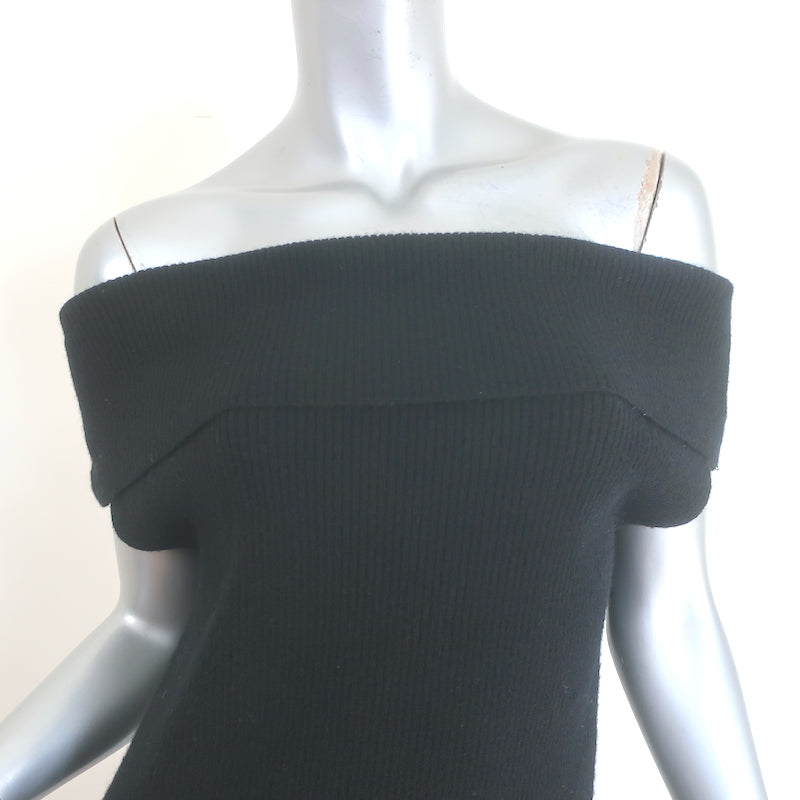 Toteme Off the Shoulder Rib Knit Maxi Dress Black Wool-Blend Size Medium