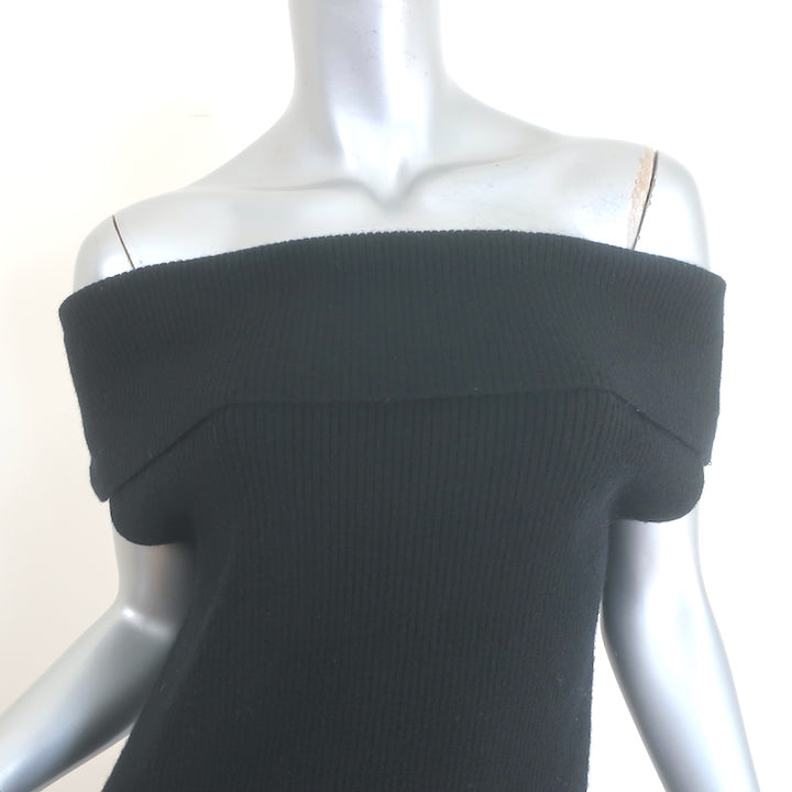 Toteme Off the Shoulder Rib Knit Maxi Dress Black Wool-Blend Size Medium