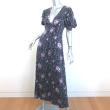 LoveShackFancy Delaney Button-Front Maxi Dress Black Floral Print Size Small NEW