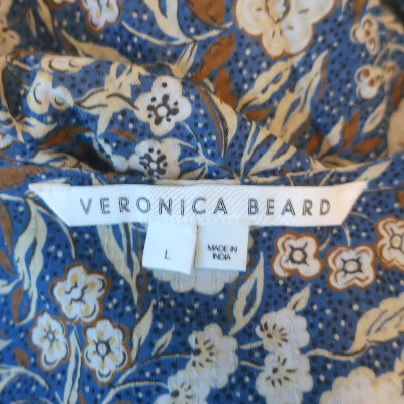 Veronica Beard Tinzia Midi Dress Blue Floral Print Cotton-Blend Size Large