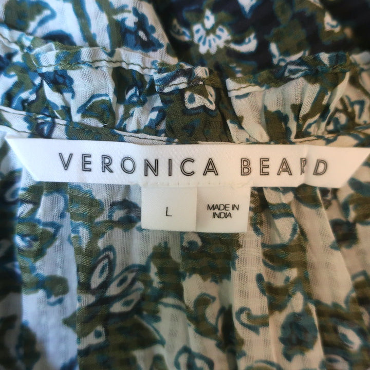Veronica Beard Danica Mini Dress Green/White Printed Cotton-Blend Size Large