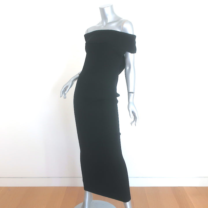 Toteme Off the Shoulder Rib Knit Maxi Dress Black Wool-Blend Size Medium