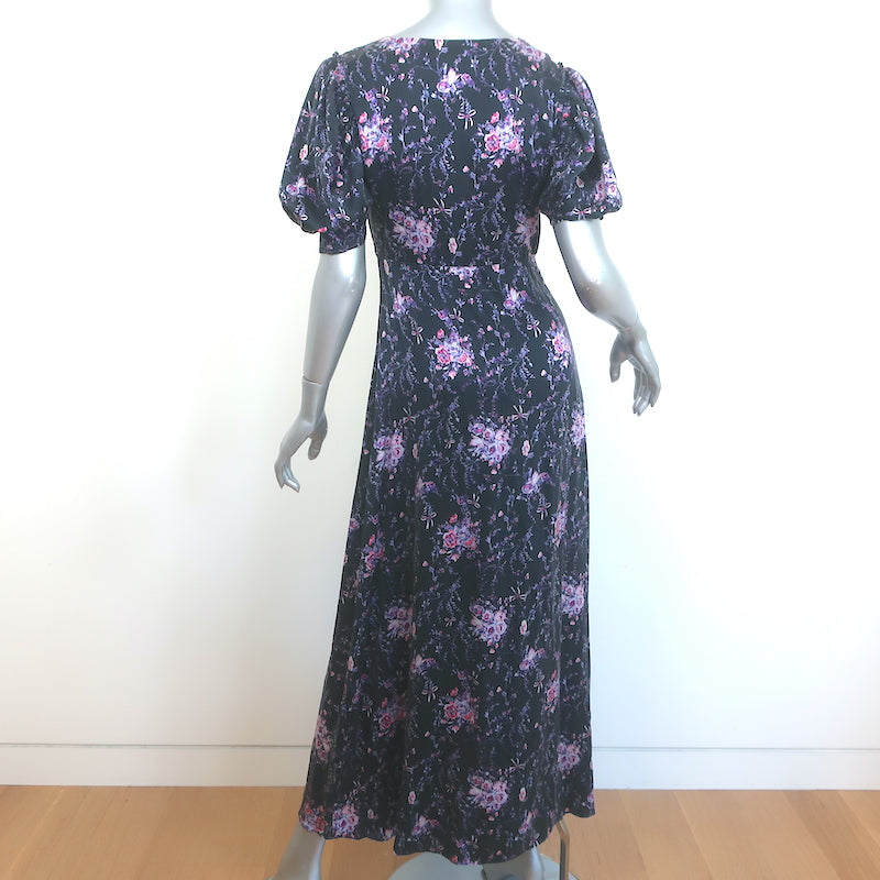 LoveShackFancy Delaney Button-Front Maxi Dress Black Floral Print Size Small NEW