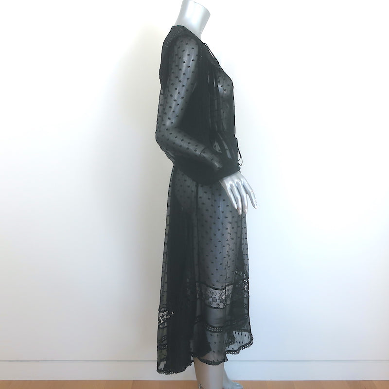 Zimmermann Belle Swiss Dot Midi Dress Black Lace-Trim Silk Georgette Size 1