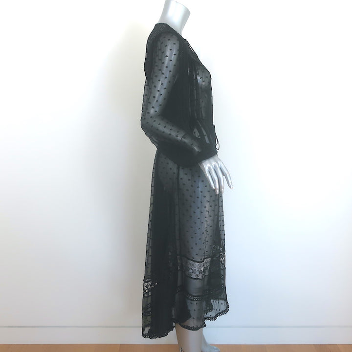 Zimmermann Belle Swiss Dot Midi Dress Black Lace-Trim Silk Georgette Size 1
