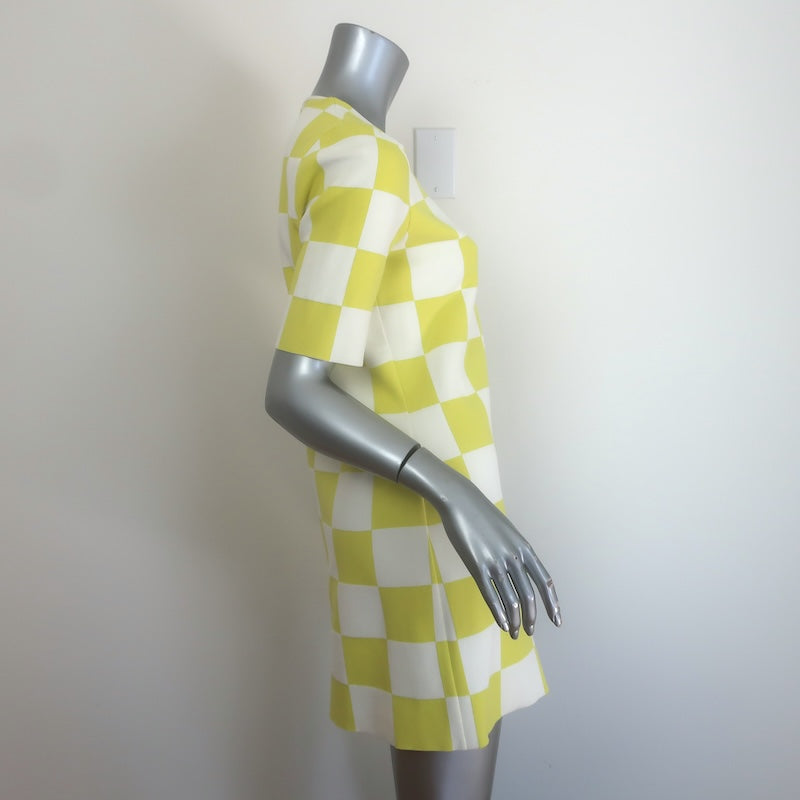 Louis Vuitton SS 2013 Checkered Mini Dress Yellow/White Stretch Knit Size Medium