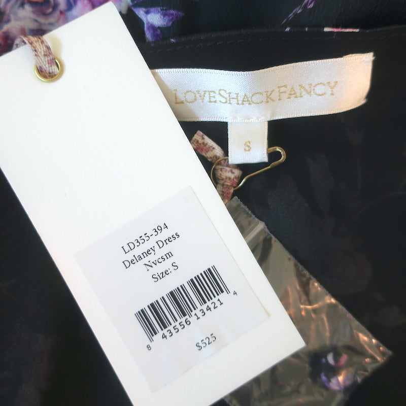 LoveShackFancy Delaney Button-Front Maxi Dress Black Floral Print Size Small NEW