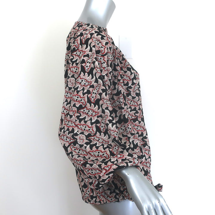 Isabel Marant Etoile Leland Tie-Hem Blouse Black/Beige Printed Crepe Size 34