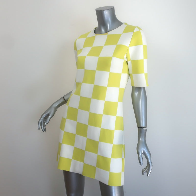 Louis Vuitton SS 2013 Checkered Mini Dress Yellow/White Stretch Knit Size Medium