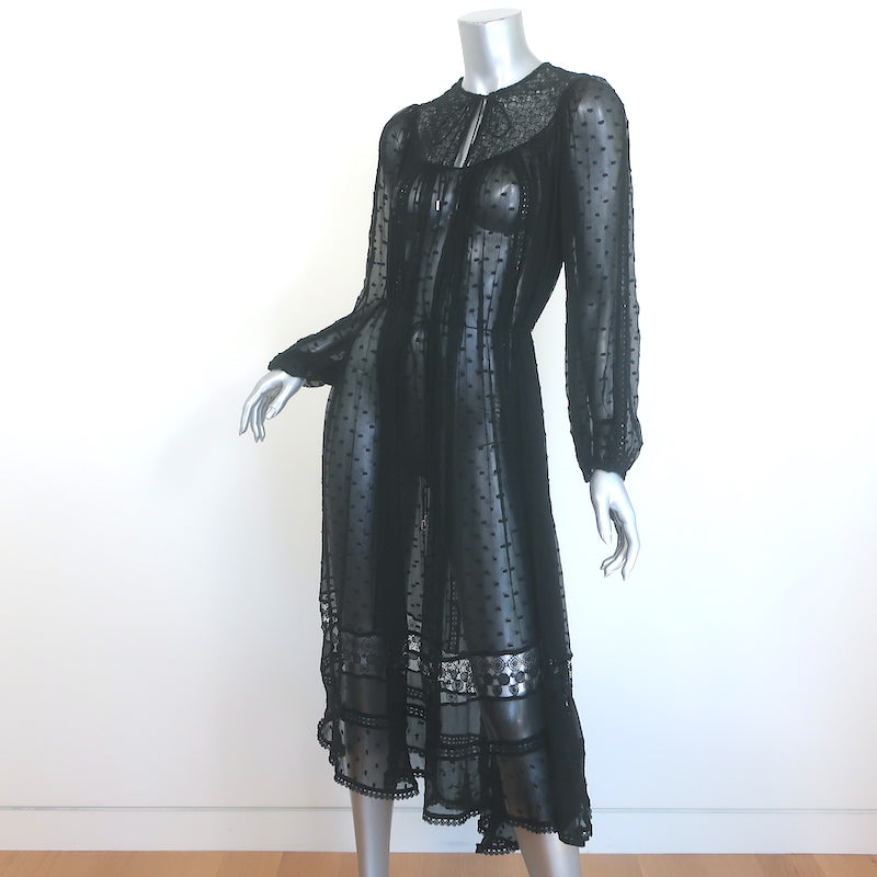 Zimmermann Belle Swiss Dot Midi Dress Black Lace-Trim Silk Georgette Size 1