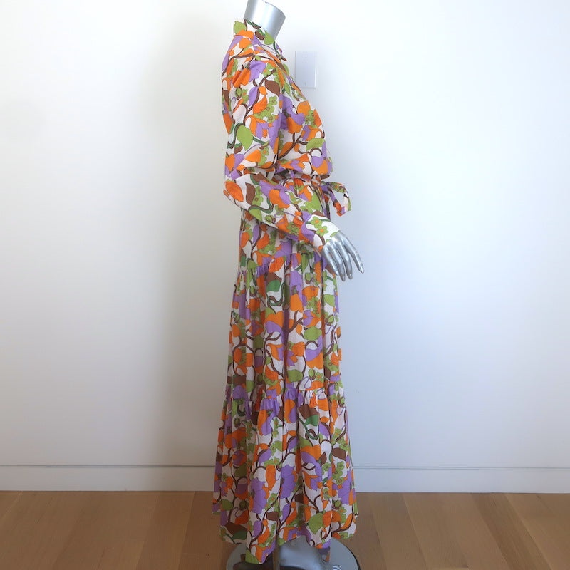 La DoubleJ Bellini Tiered Maxi Dress Cream/Multi Floral Print Cotton Size Large