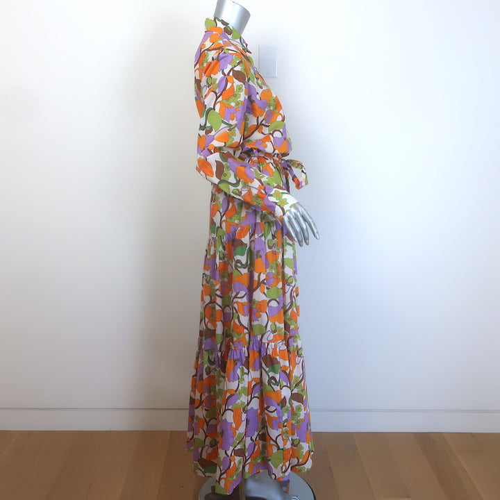 La DoubleJ Bellini Tiered Maxi Dress Cream/Multi Floral Print Cotton Size Large
