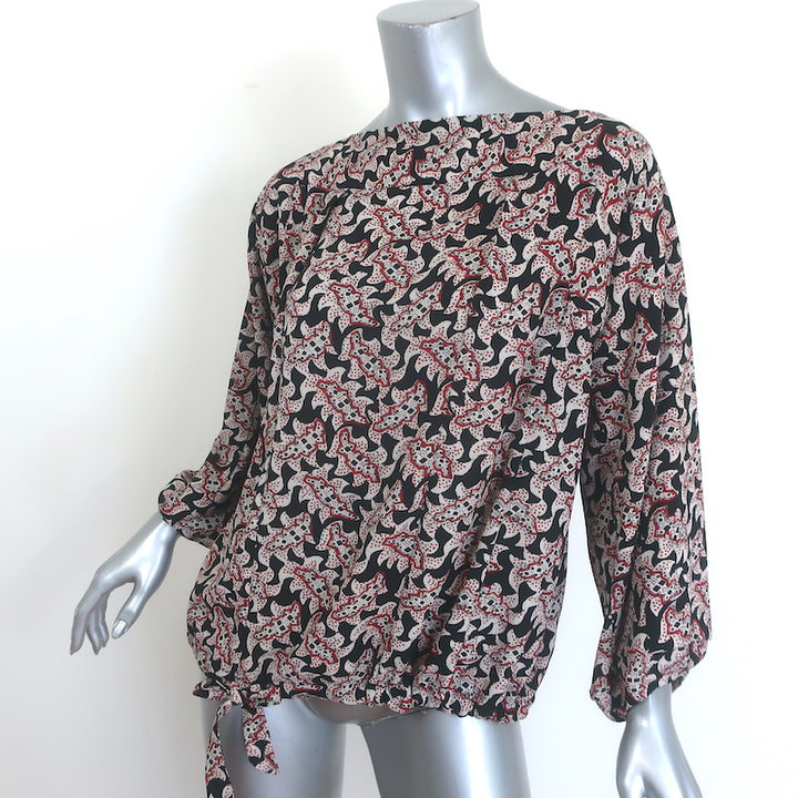 Isabel Marant Etoile Leland Tie-Hem Blouse Black/Beige Printed Crepe Size 34