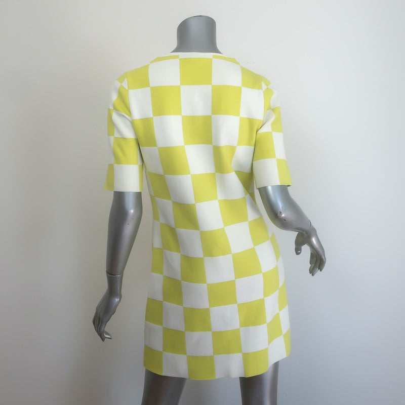 Louis Vuitton SS 2013 Checkered Mini Dress Yellow/White Stretch Knit Size Medium